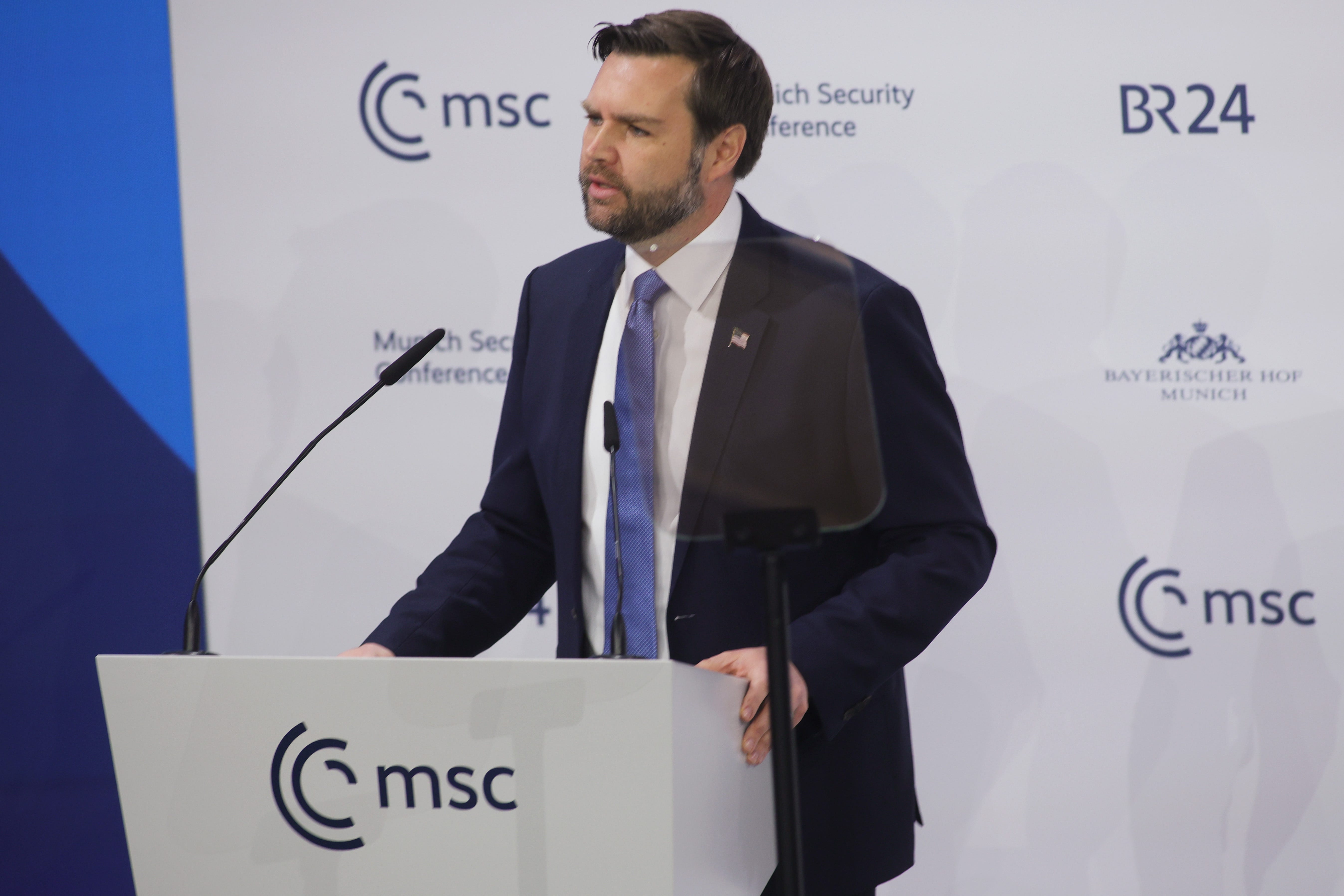 U.S. Vice President JD Vance addresses the Munich Security Conference on Feb. 14, 2025, in Germany.