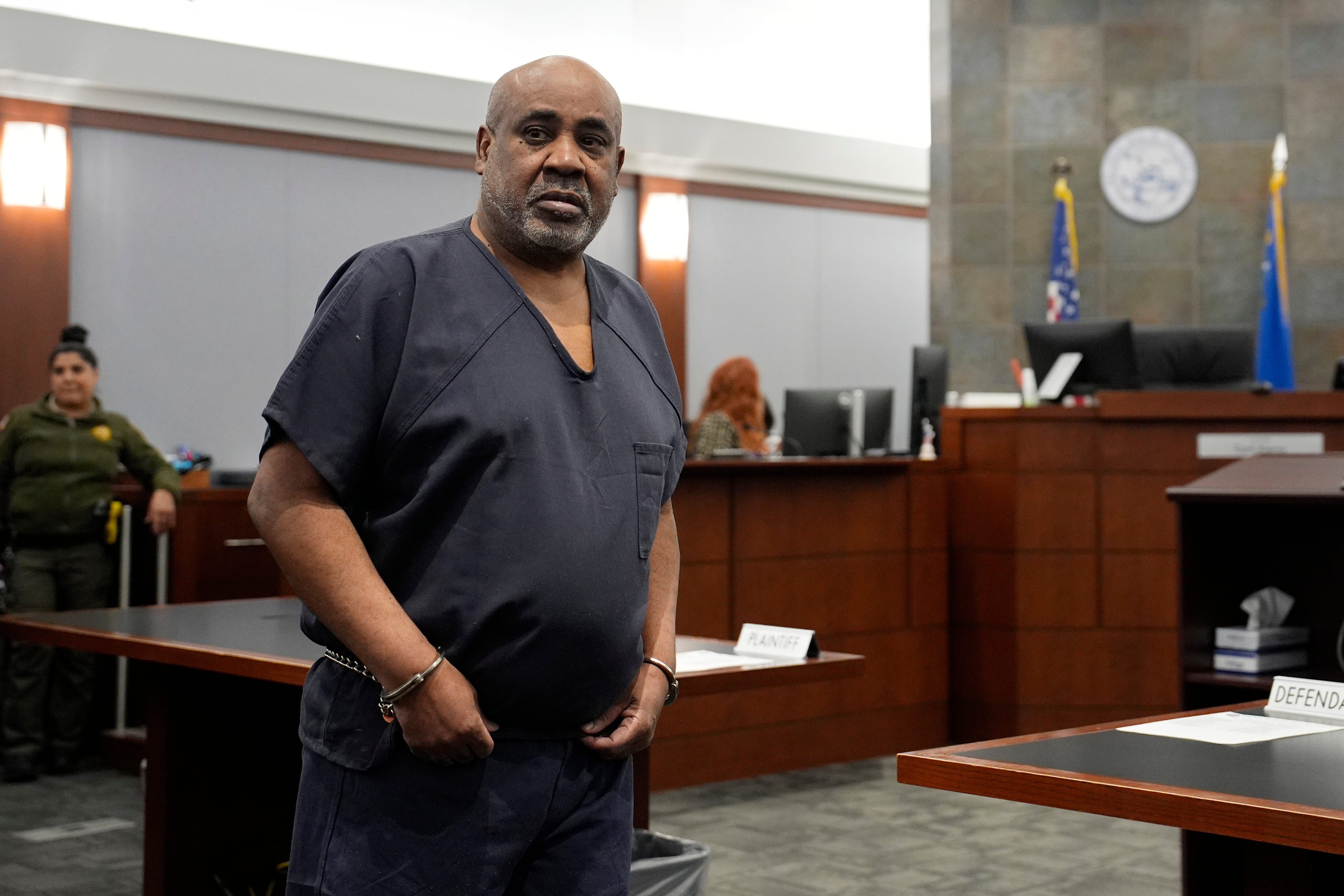 Duane "Keffe D" Davis appears for a hearing related to his indictment in the 1996 killing of rapper Tupac Shakur on Feb. 18, 2025, at District Court in Las Vegas, Nevada.