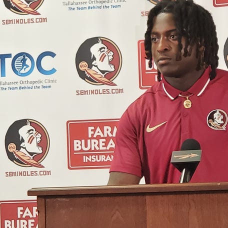 FSU football freshmen Ethan Pritchard speaks at a media availability on Thursday, Feb. 20, 2025
