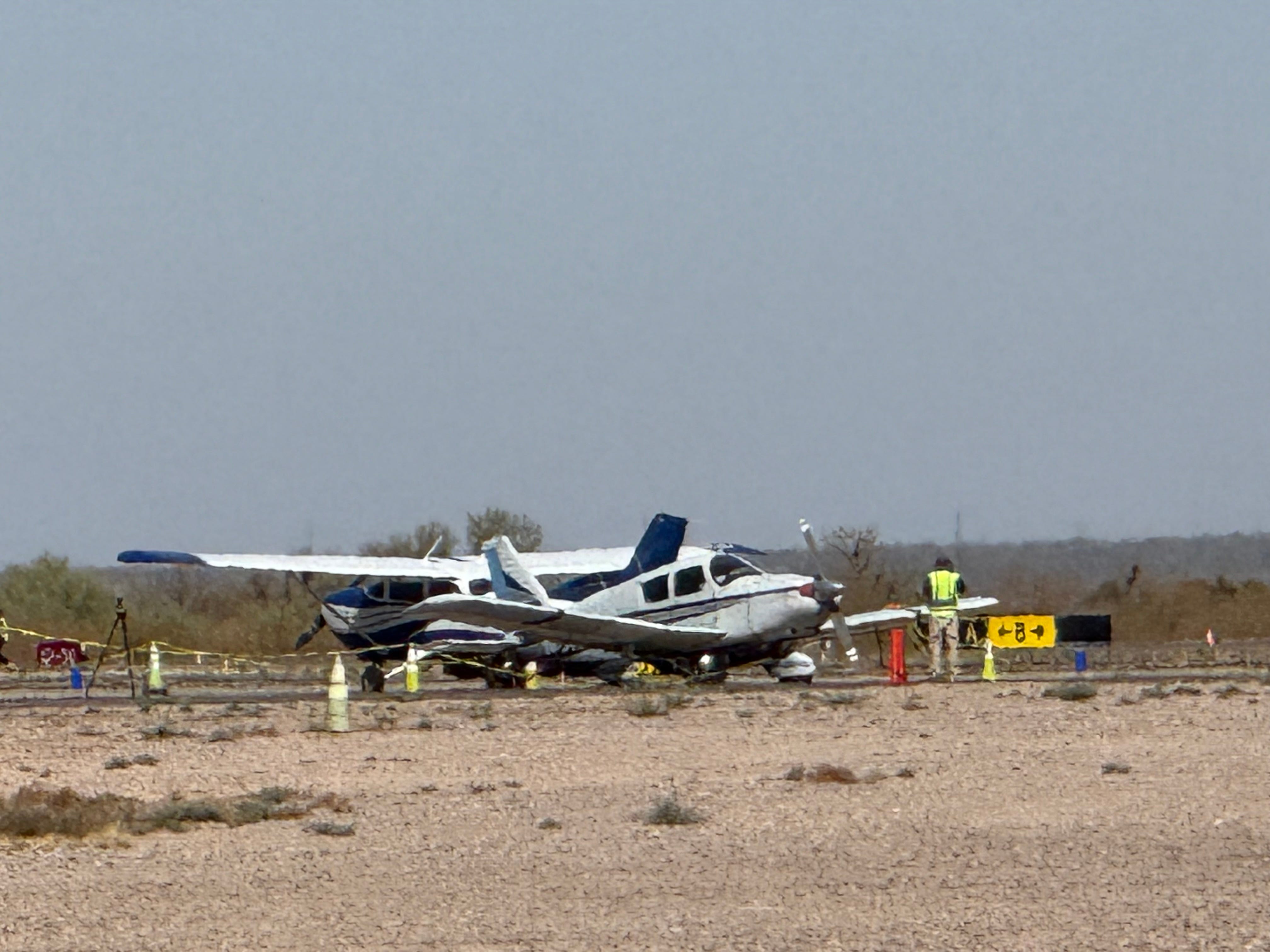Two people are dead following a midair collision involving two smaller planes on Feb. 19, 2025, at the Marana Regional Airport northwest of Tucson, officials said.