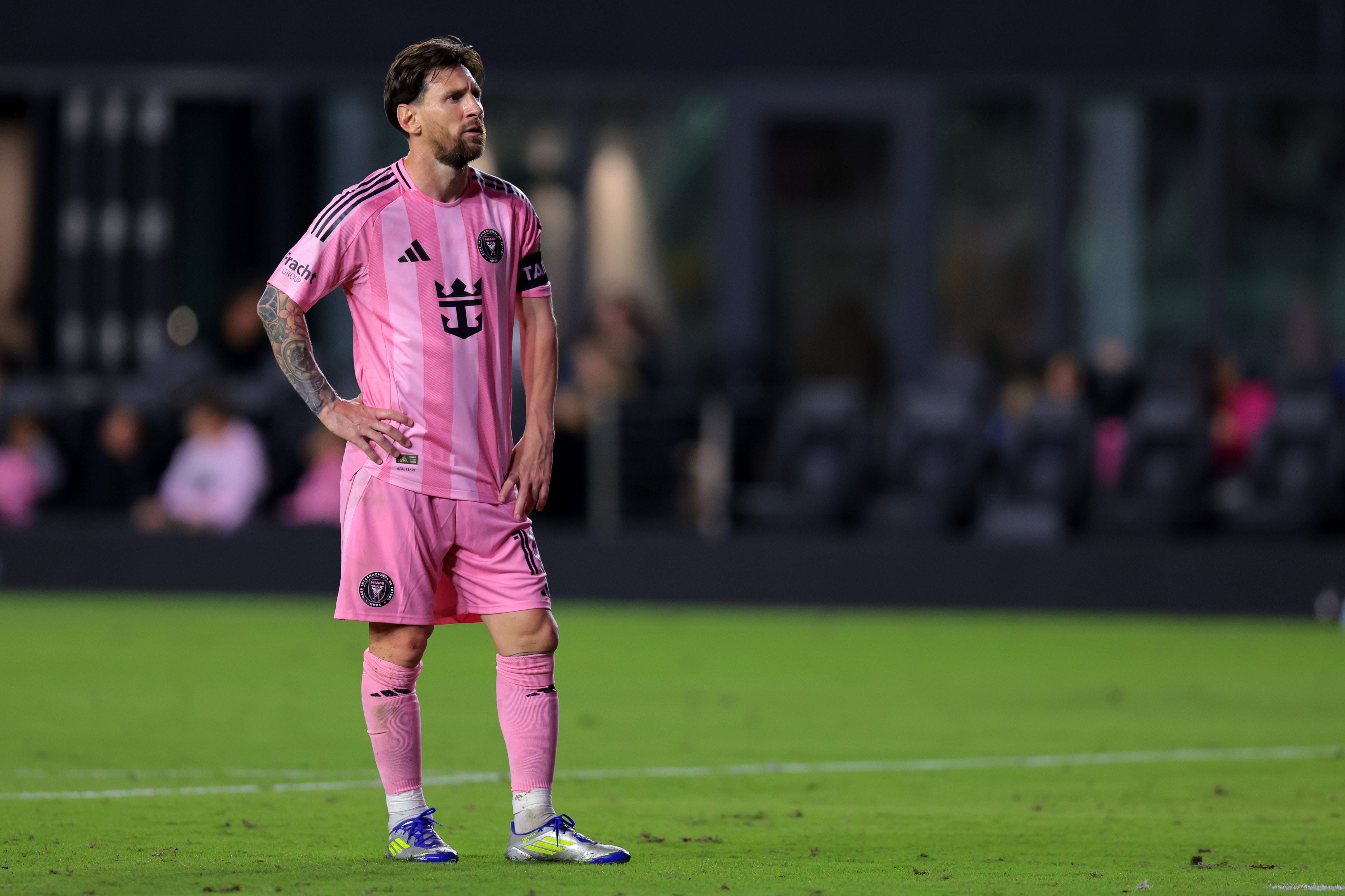 Lionel Messi looks on during the second half of Inter Miami's game against New York City FC at Chase Stadium.
