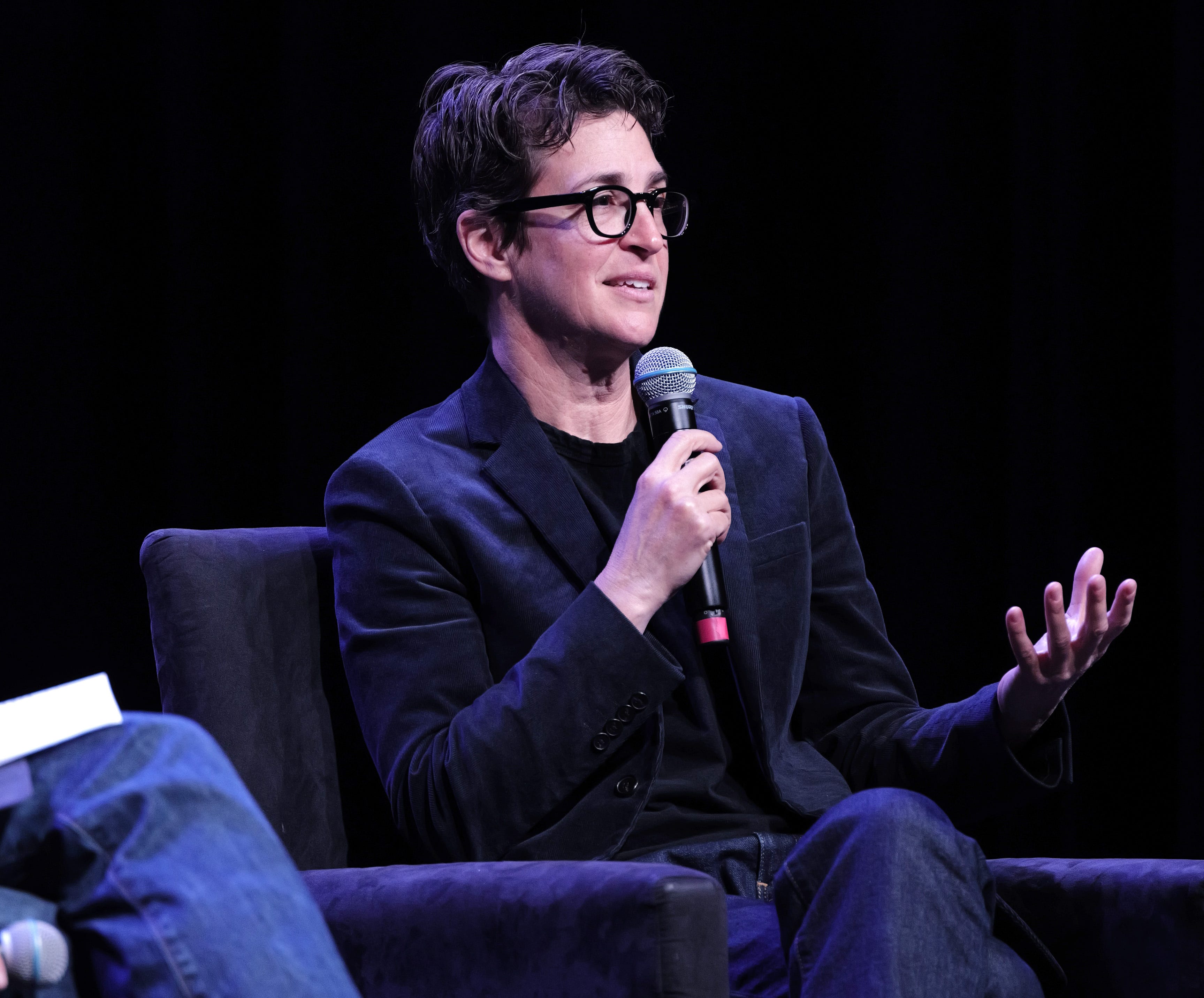 Rachel Maddow is seen in conversation with David Remnick during the The 2024 New Yorker Festival at Webster Hall on Oct. 27, 2024, in New York City.