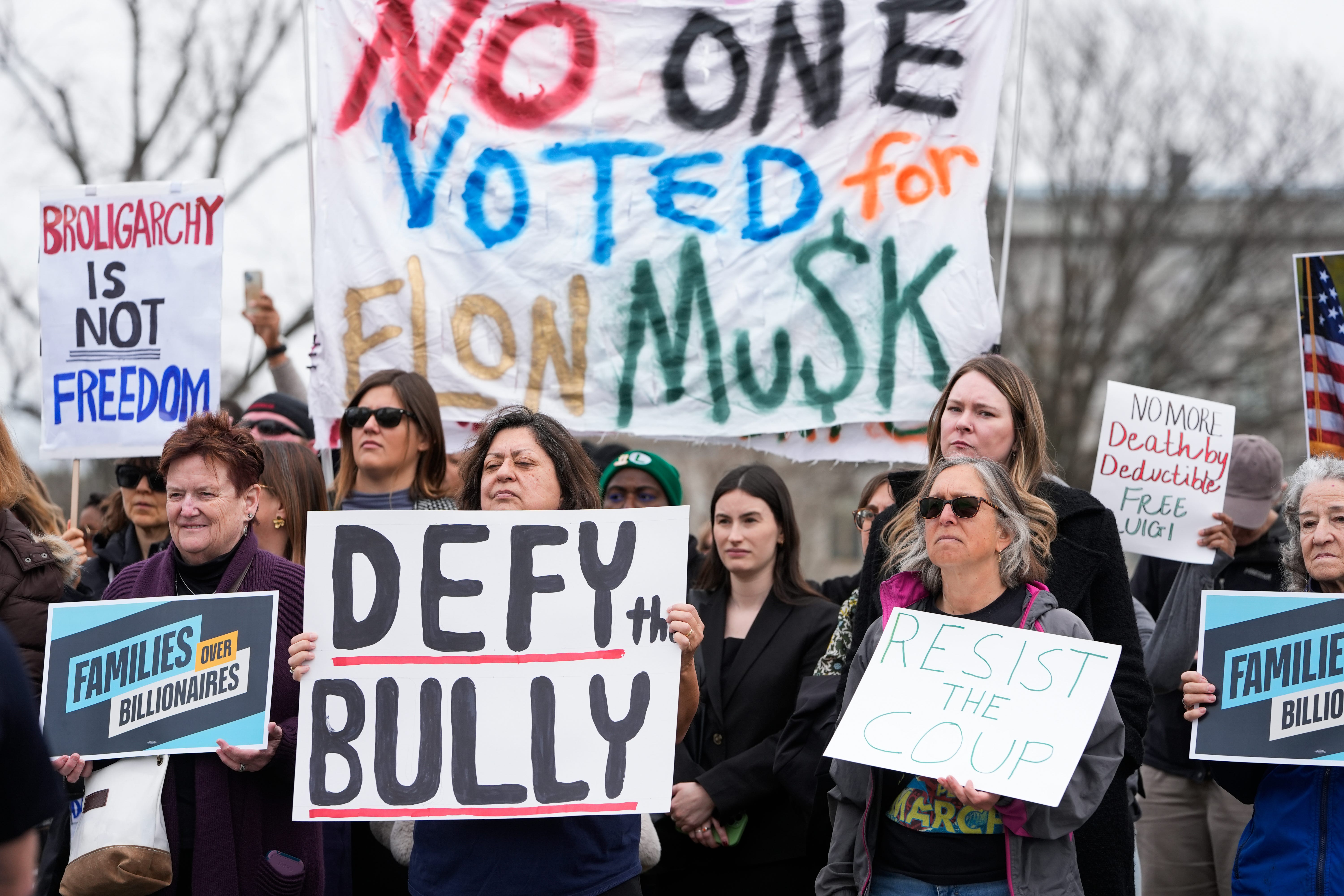 People protest outside the U.S. Capitol on Feb. 25, 2025.