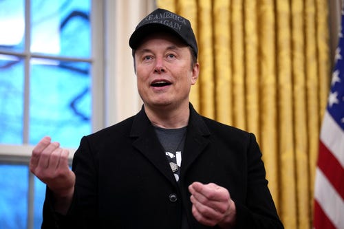Elon Musk delivers remarks as he joins U.S. President Donald Trump for for an executive order signing in the Oval Office at the White House on February 11, 2025 in Washington, DC.