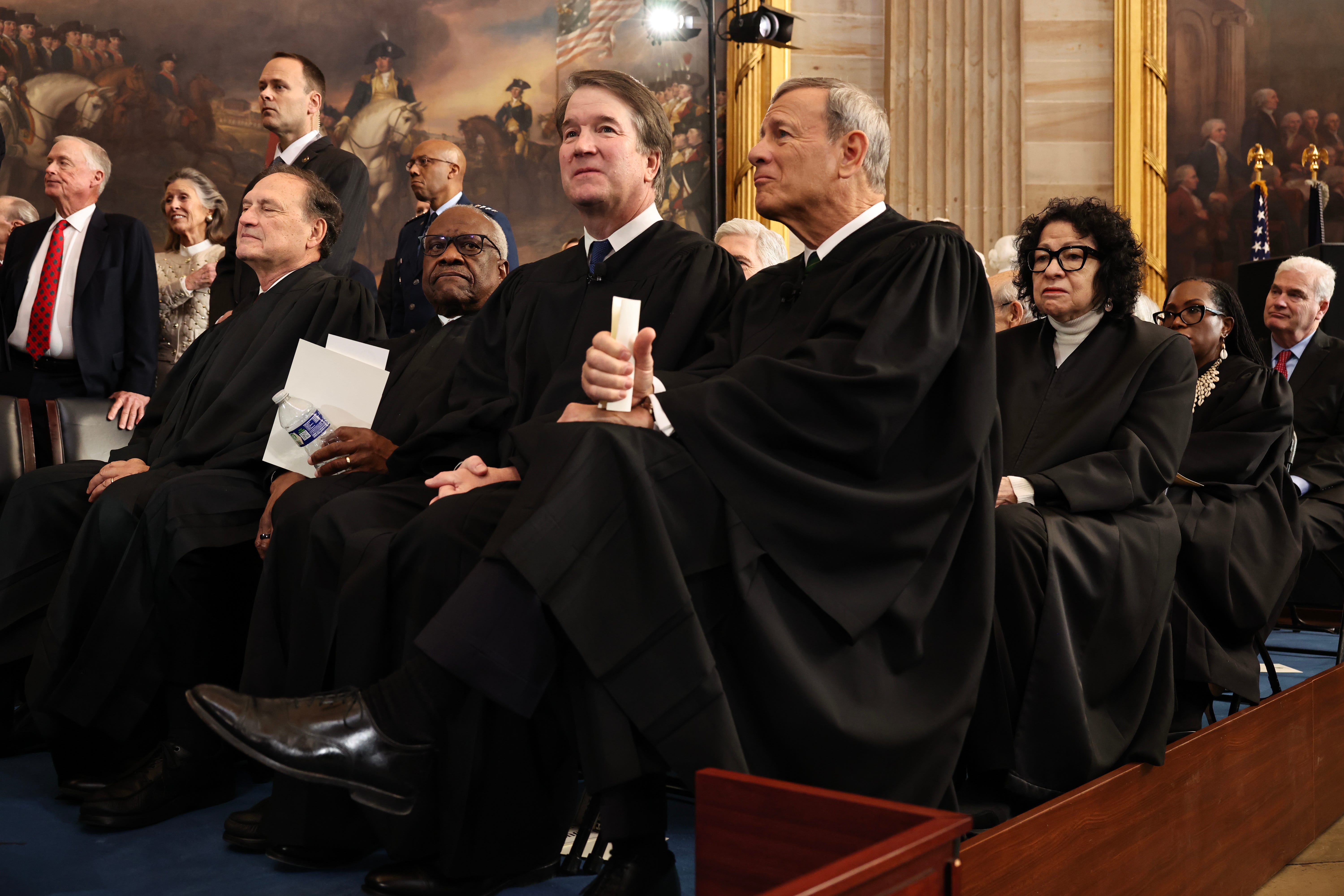 From left to right, Supreme Court Justice Samuel Alito, Justice Clarence Thomas, Justice Brett Kavanaugh and Chief Justice John Roberts attend inauguration ceremonies for President Donald Trump in the Rotunda of the U.S. Capitol on Jan. 20, 2025, in Washington, D.C.