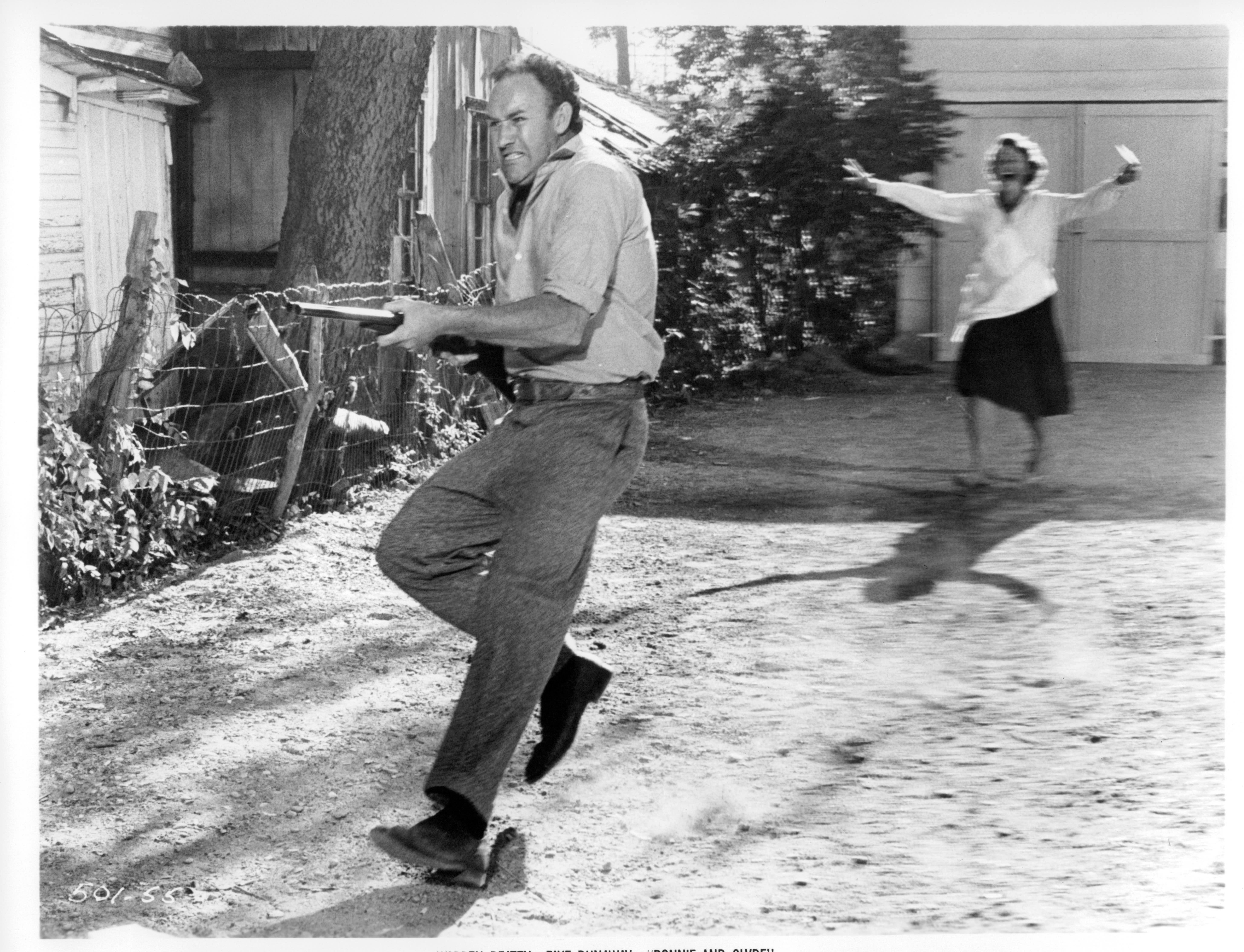 Gene Hackman with shotgun in a scene from the film 'Bonnie and Clyde', 1967.