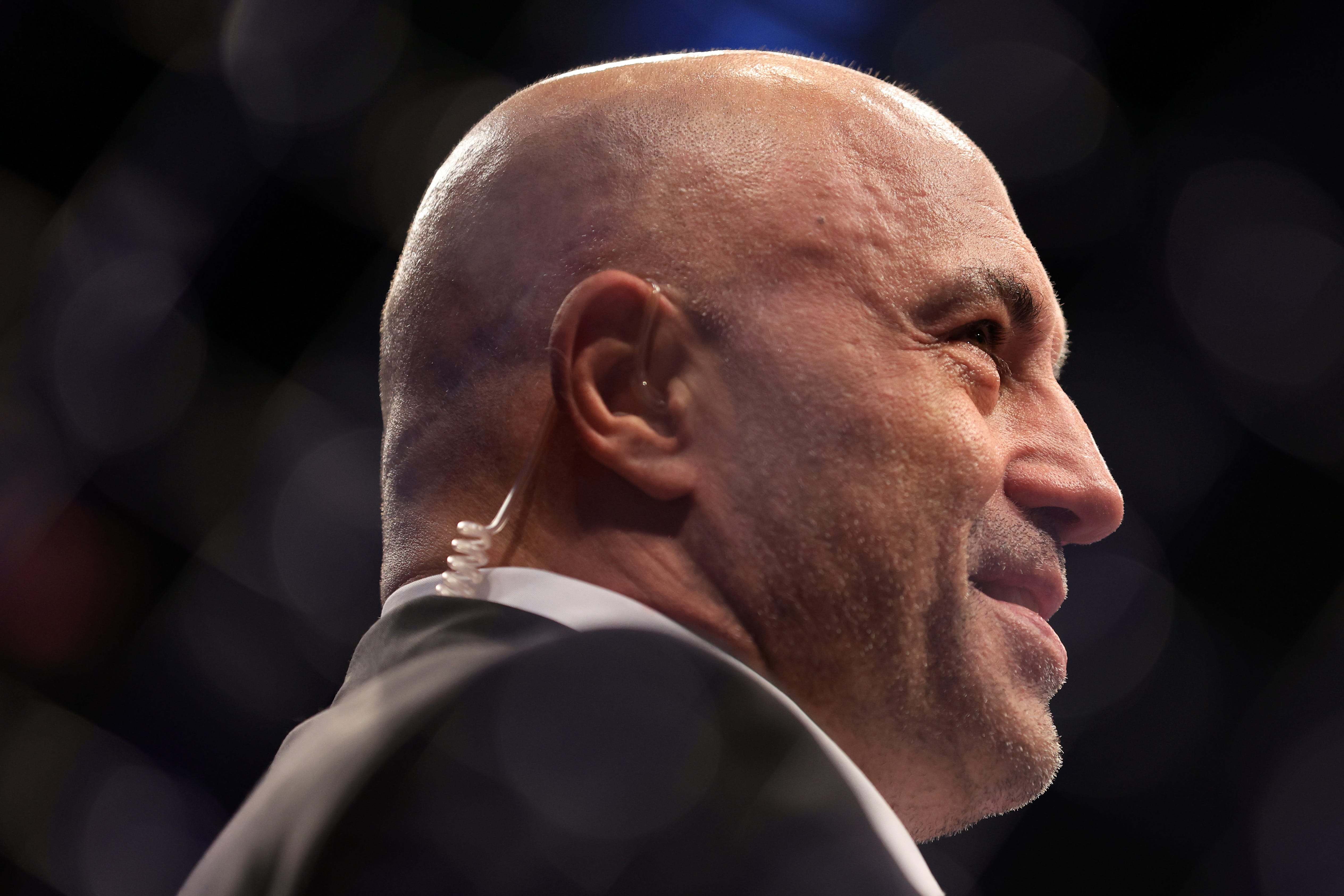 Joe Rogan looks on during UFC 276 at T-Mobile Arena on July 02, 2022 in Las Vegas, Nevada.