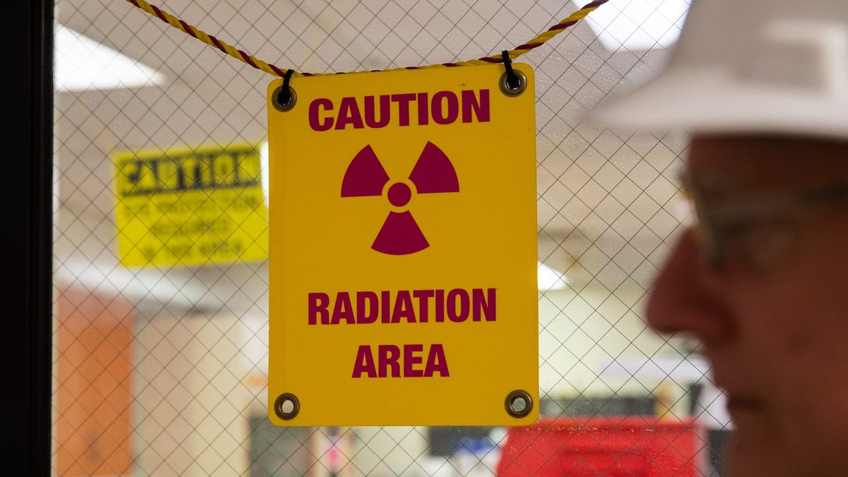 A warning sign at the Palo Verde Generating Station in Tonopah, Ariz., on April 13, 2023.