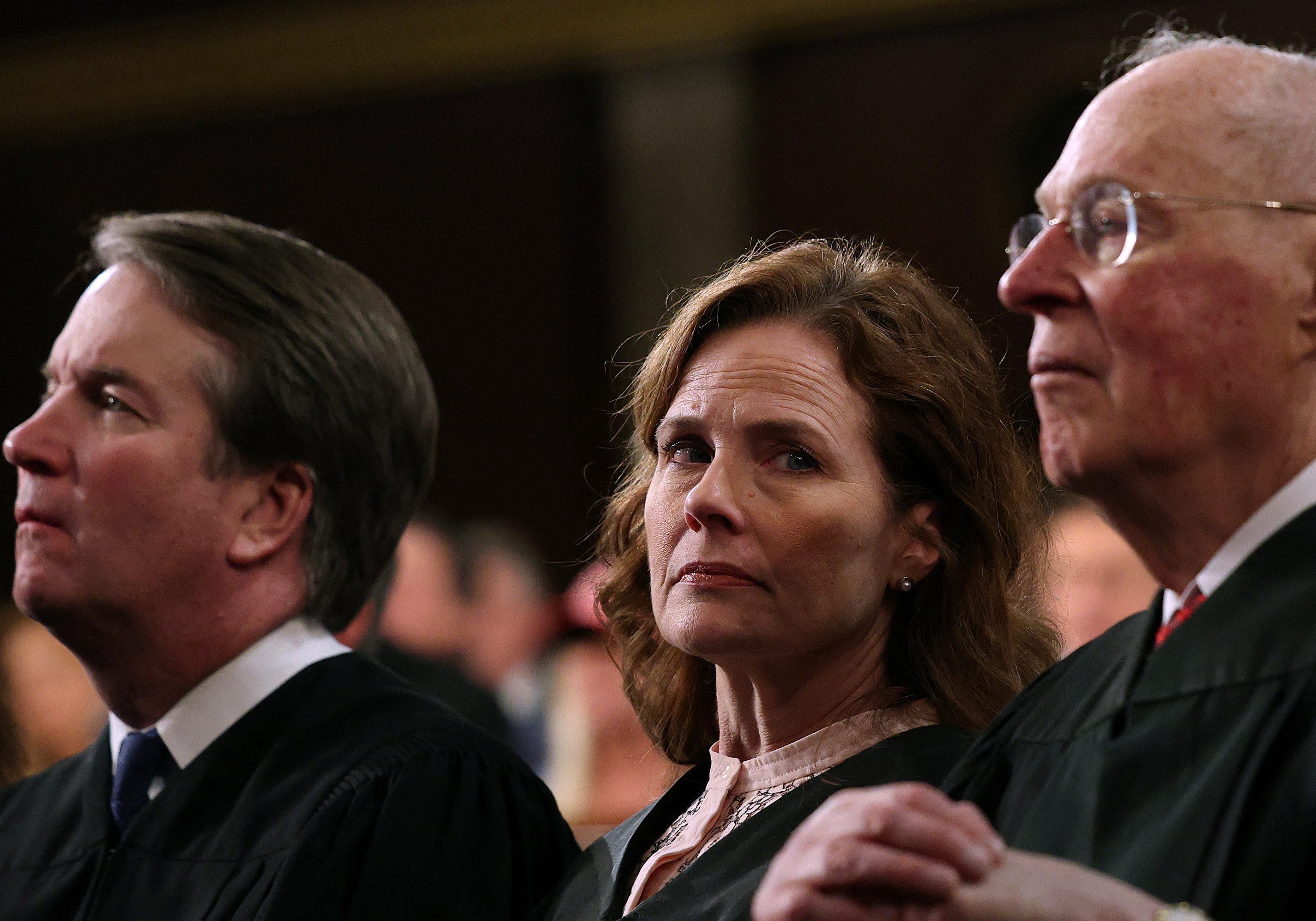 At President Donald Trump's address to a joint session of Congress on March 4, 2025, are, from left, Supreme Court Justices Justice Brett Kavanaugh and Amy Coney Barrett and retired Justice Anthony Kennedy.