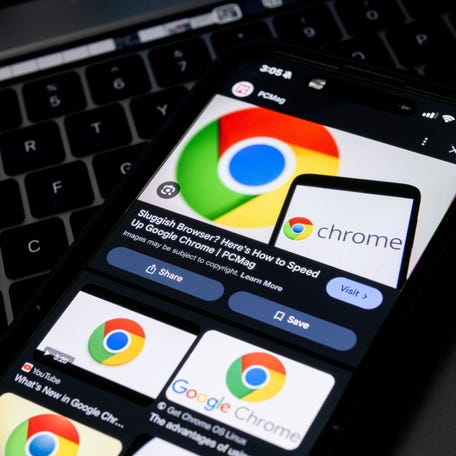 In this photo illustration, Google Chrome logos are displayed on a cell phone on November 21, 2024 in Austin, Texas.
