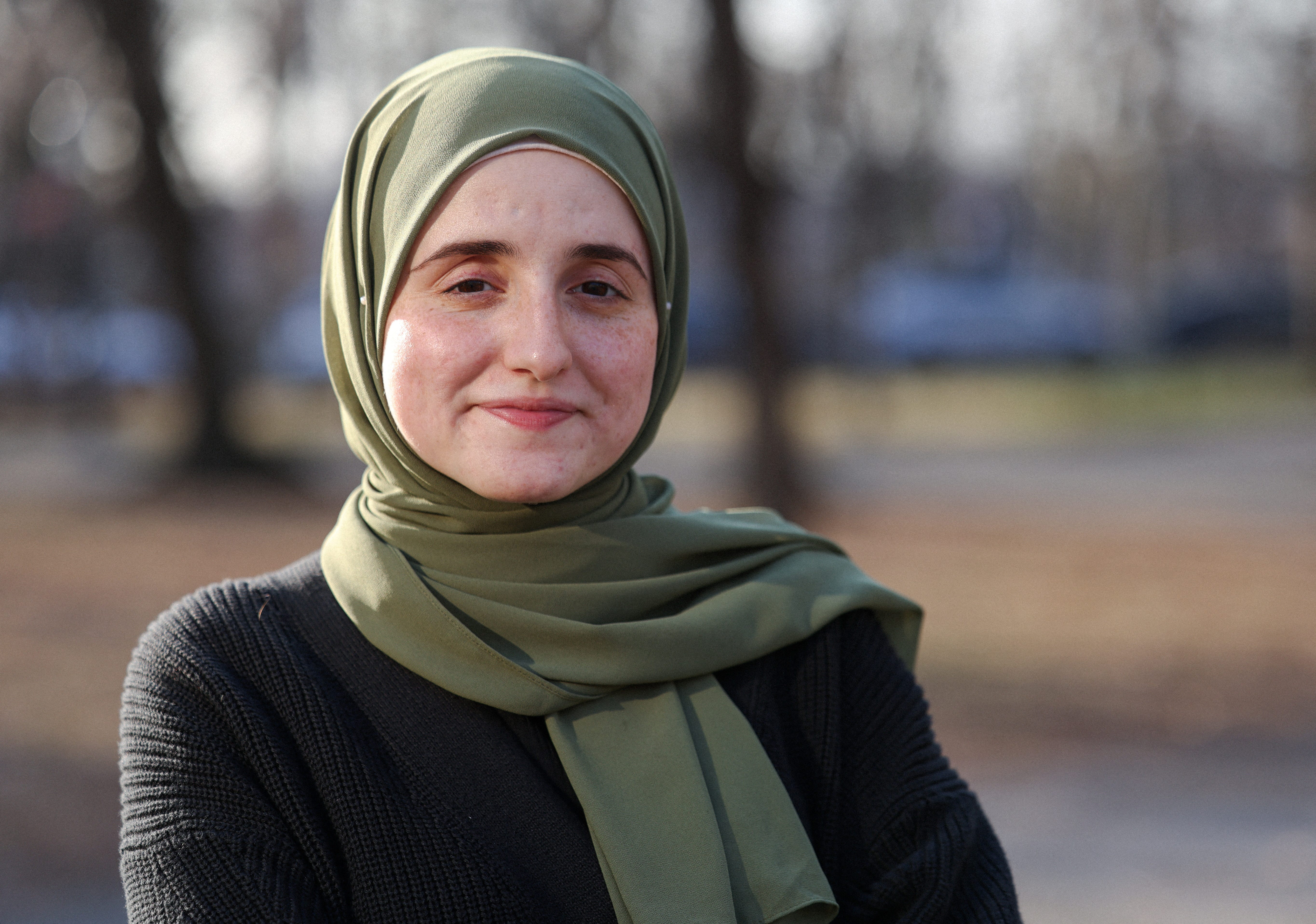 Noor Abdalla, 28, wife of Palestinian activist and Columbia University graduate student Mahmoud Khalil who was detained by ICE, stands for a portrait after an interview with Reuters in New York City.
