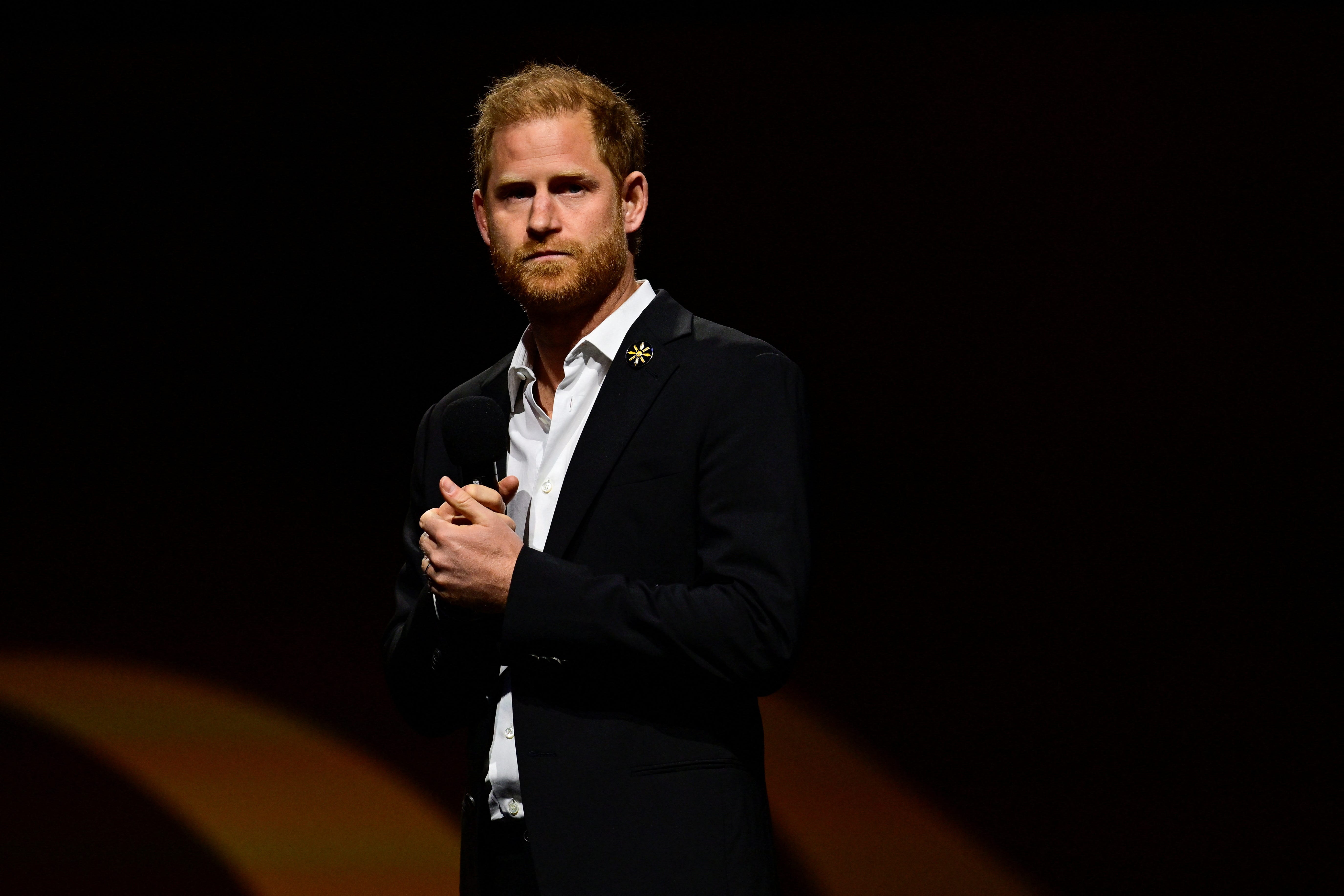 Britain's Prince Harry looks on during the closing ceremony of the Invictus Games at Rogers Arena in Vancouver, British Columbia, Canada, Feb. 16, 2025.