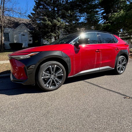 2025 Toyota bZ4X's range on a charge is 252 miles for front-wheel drive, 222 miles with AWD.