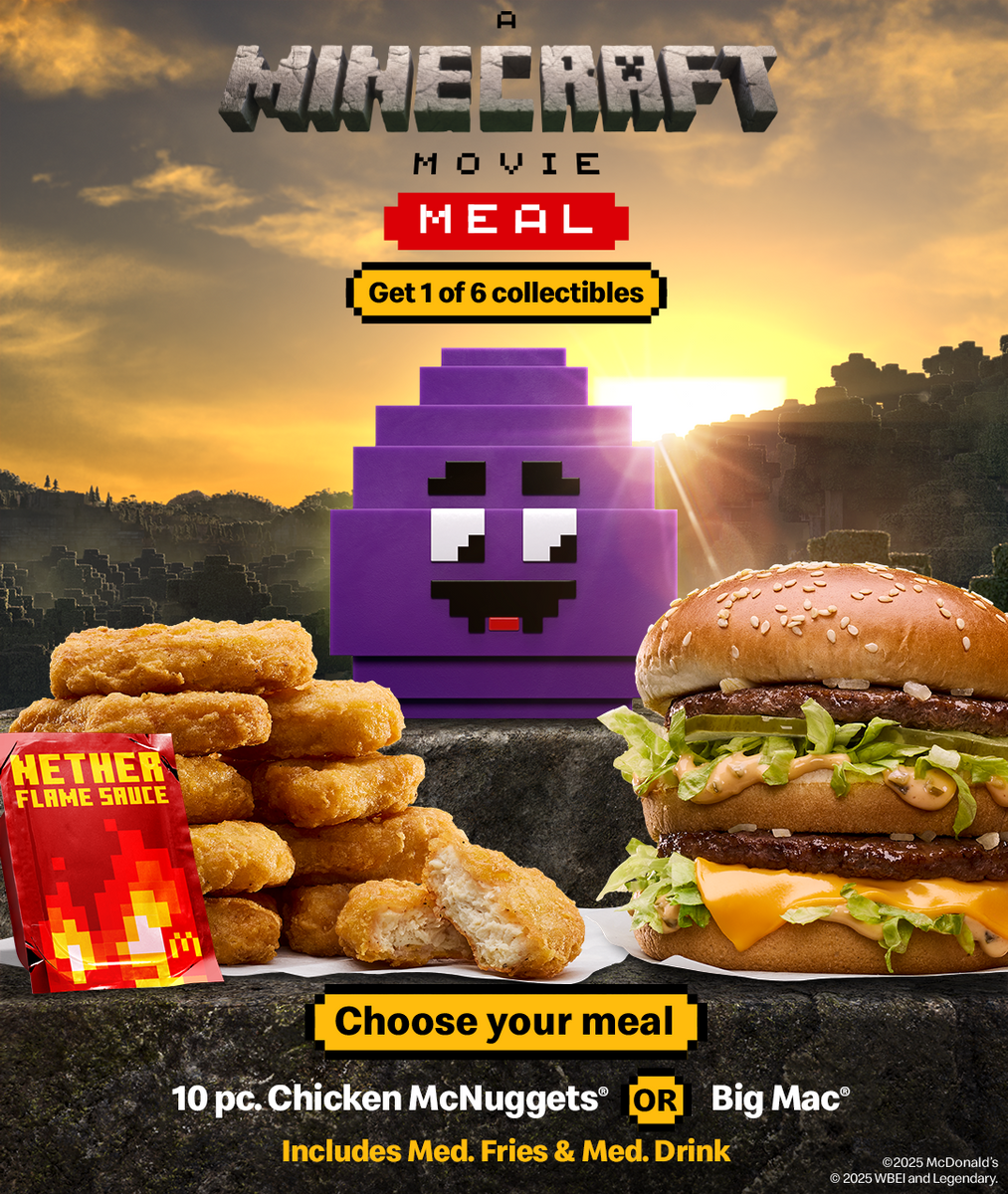 "A Minecraft Movie" meal and Happy Meal will be available at restaurants nationwide starting April 1, three days before the movie is released in theaters.