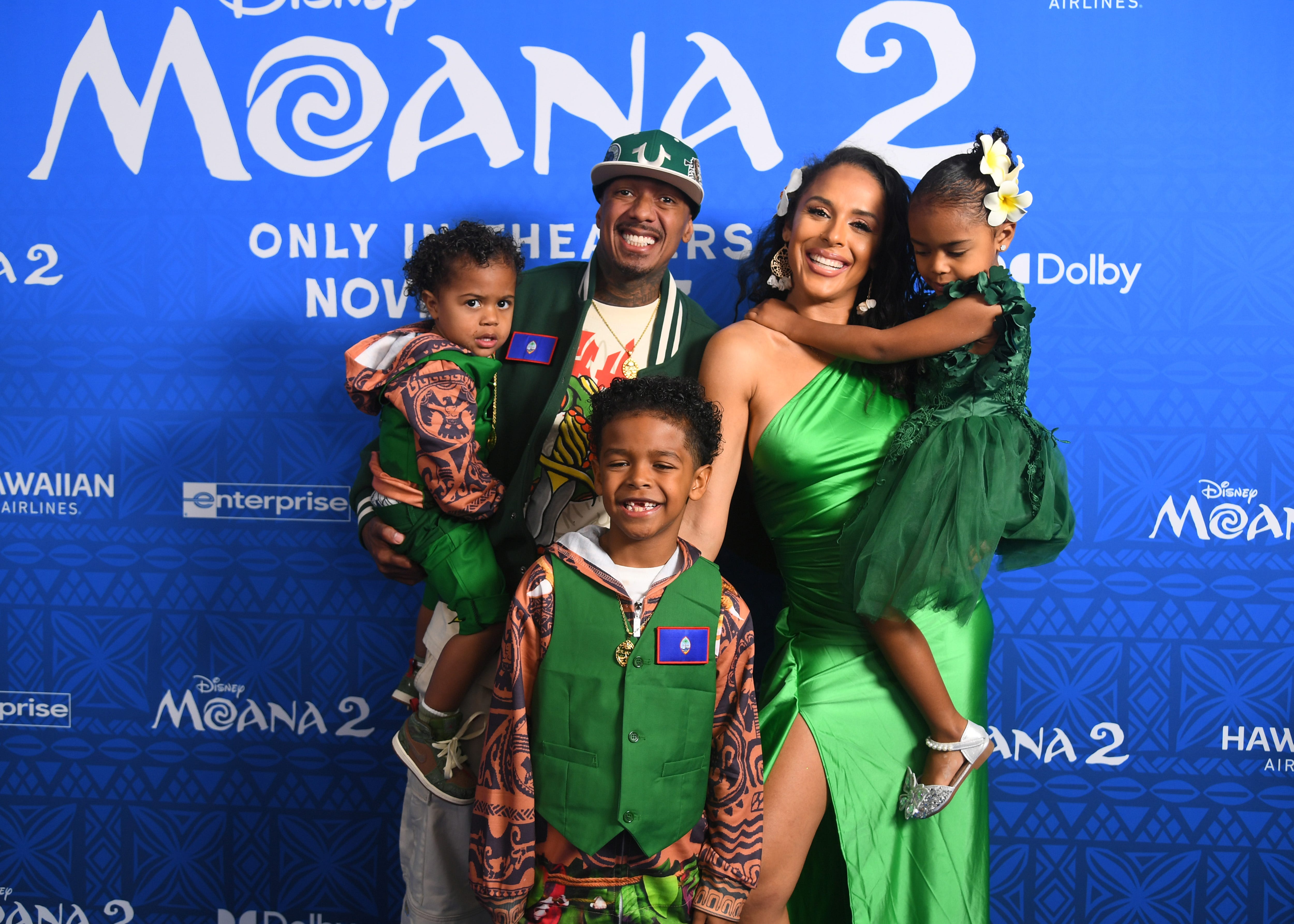 Nick Cannon, Brittany Bell and their three children attend the Los Angeles Premiere of Walt Disney Animation Studios' "Moana 2" at the El Capitan Theater in Hollywood, California, on Nov. 25, 2024.