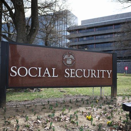 A sign in front of the entrance of the Security Administration's main campus on March 19, 2025 in Woodlawn, Maryland.