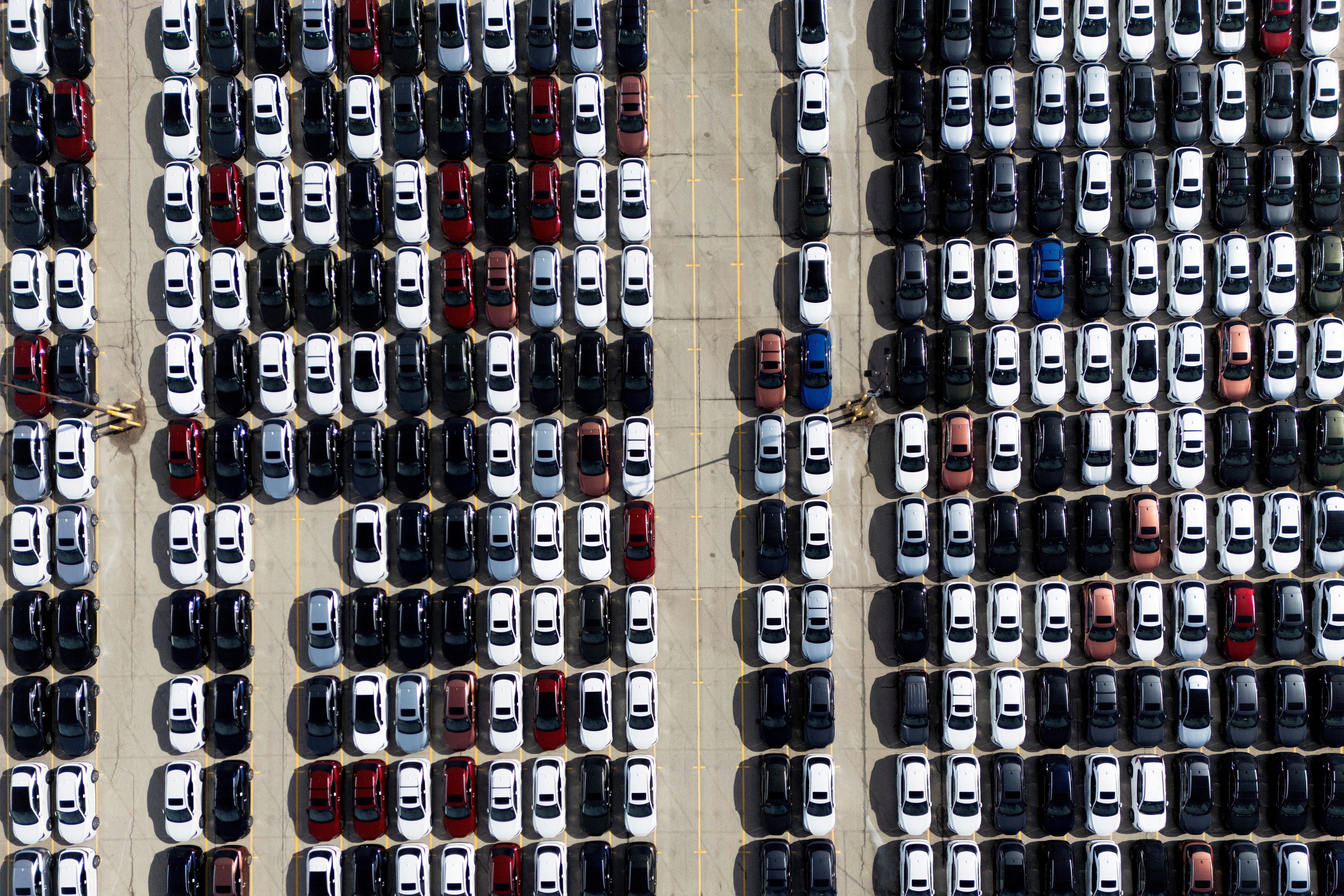 Vehicles are parked in lots at the Toyota Motor Manufacturing plant in Cambridge, Ontario, Canada on March 13, 2025.