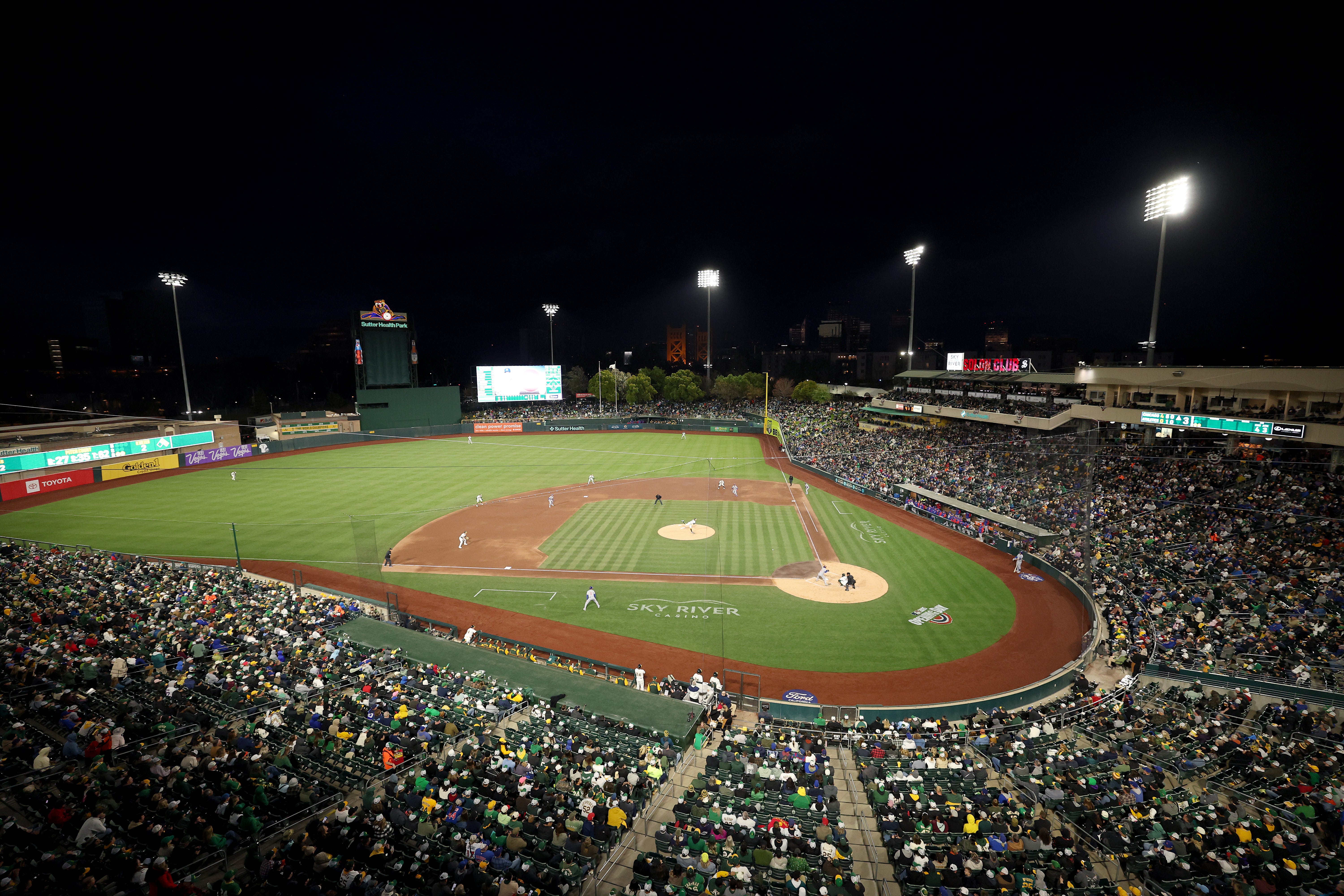 A general view of the Athletics playing against the Cubs at Sutter Health Park in Sacramento, California.