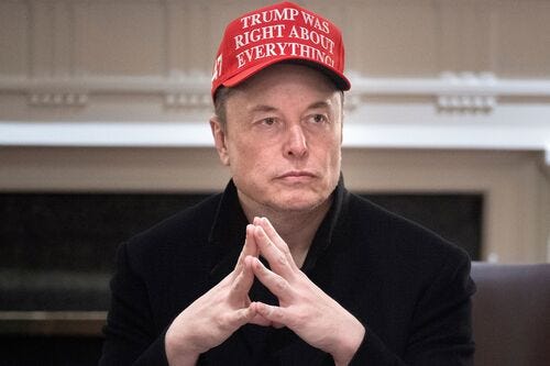 Elon Musk looks on during a Cabinet Meeting in the Cabinet Room of the White House March 24, 2025 in Washington, DC.