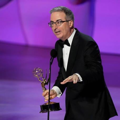 John Oliver accepts the award for outstanding scripted variety series at the 76th Emmy Awards at the Peacock Theater on, Sept. 15, 2024, in Los Angeles.