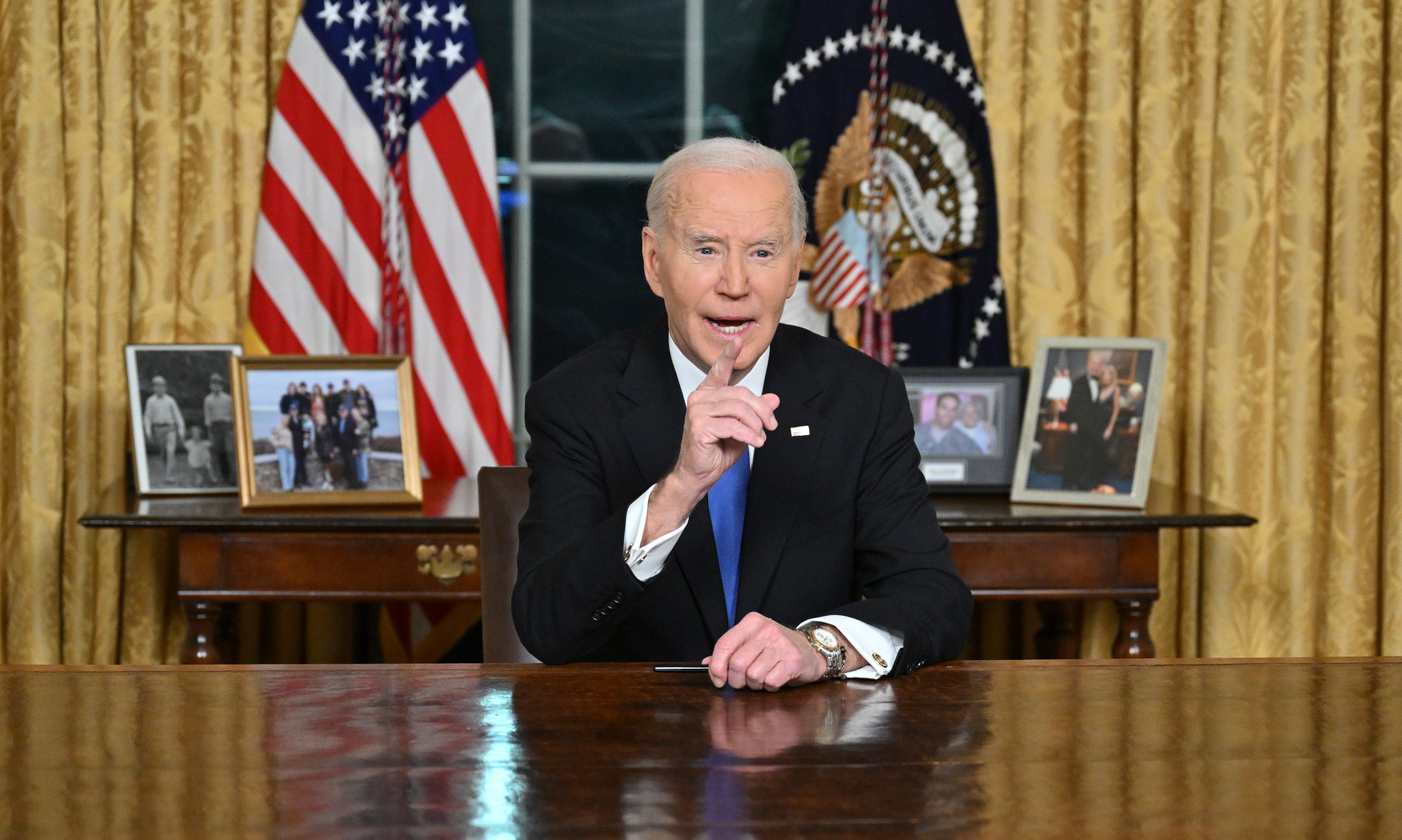 President Joe Biden delivers his farewell address to the nation from the Oval Office of the White House on Jan. 15, 2025.