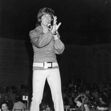 Pop singer and teen idol Bobby Sherman performing on stage at a Variety Club event in Hollywood, California in June 1971.