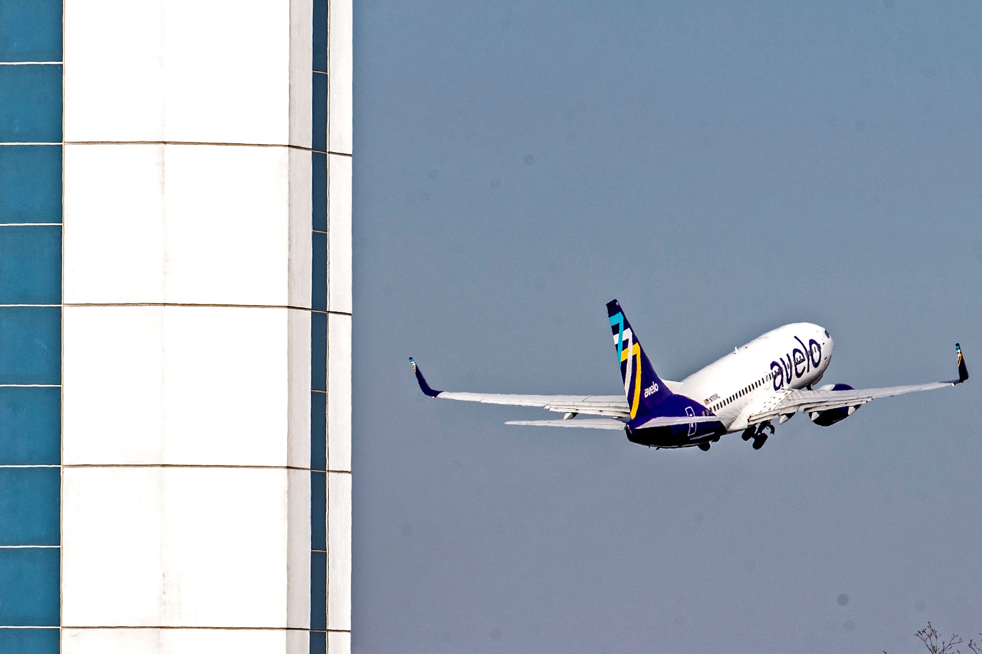 Avelo Airline's Boeing 737-700 takes off for its first flight to Orlando, Fla., out of New Castle Airport in Wilmington on Feb. 1, 2023. Avelo's inaugural flight marks the return of commercial flight services to Delaware and offers non-stop trips to five Florida locations.