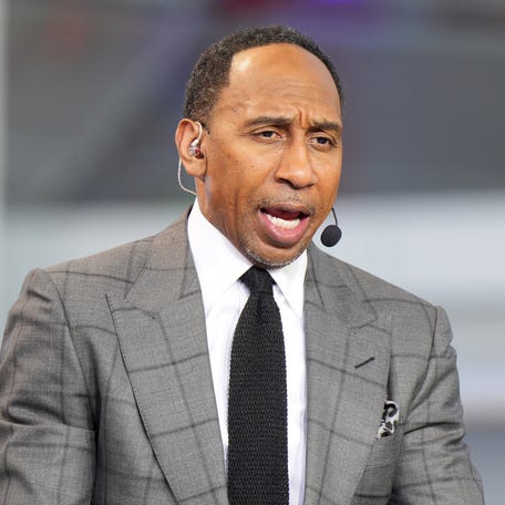 Oct 23, 2024; Inglewood, California, USA; Stephen A. Smith (Stephen Smith) on the ESPN NBA Countdown live set at Intuit Dome.