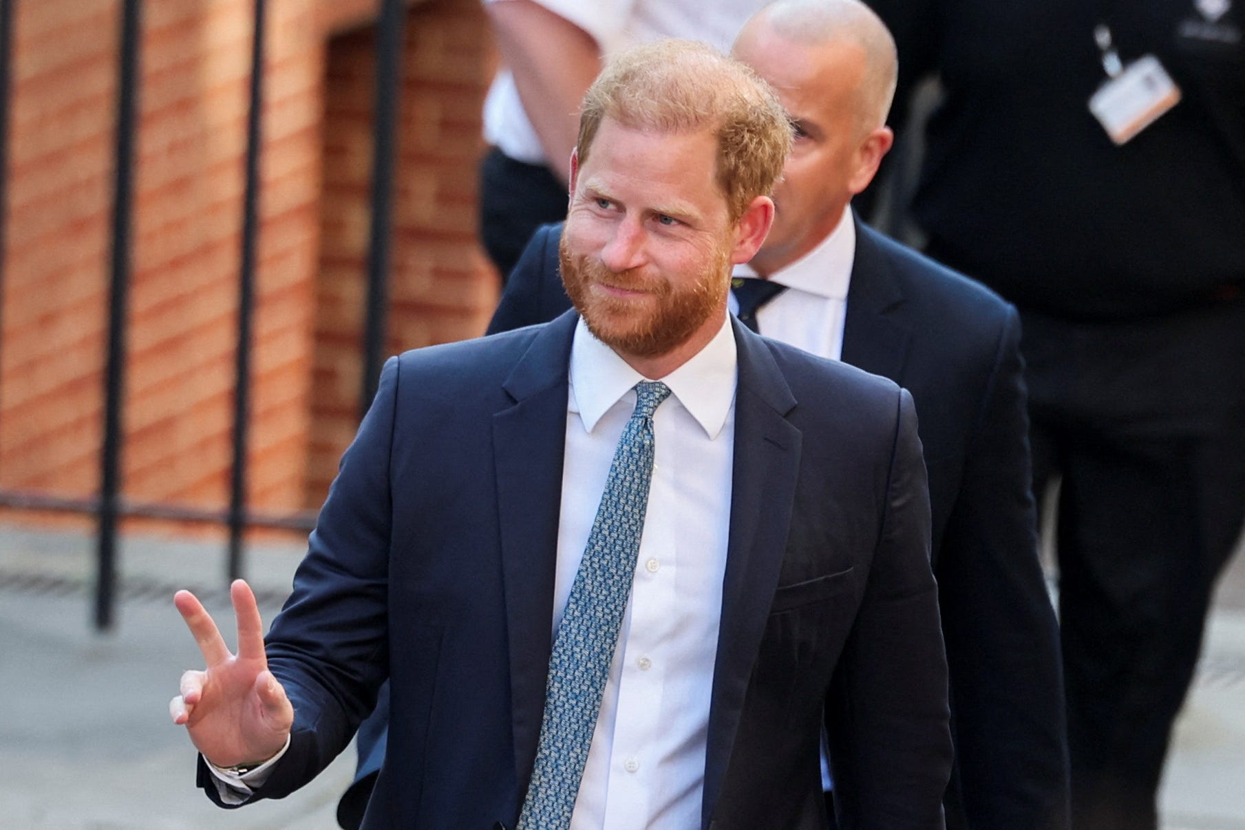 Britain's Prince Harry walks outside the High Court, on the day he is expected to give evidence in his appeal against the rejection of his legal challenge to the British government's decision to take away his police protection when he is in Britain, in London, April 8, 2025.