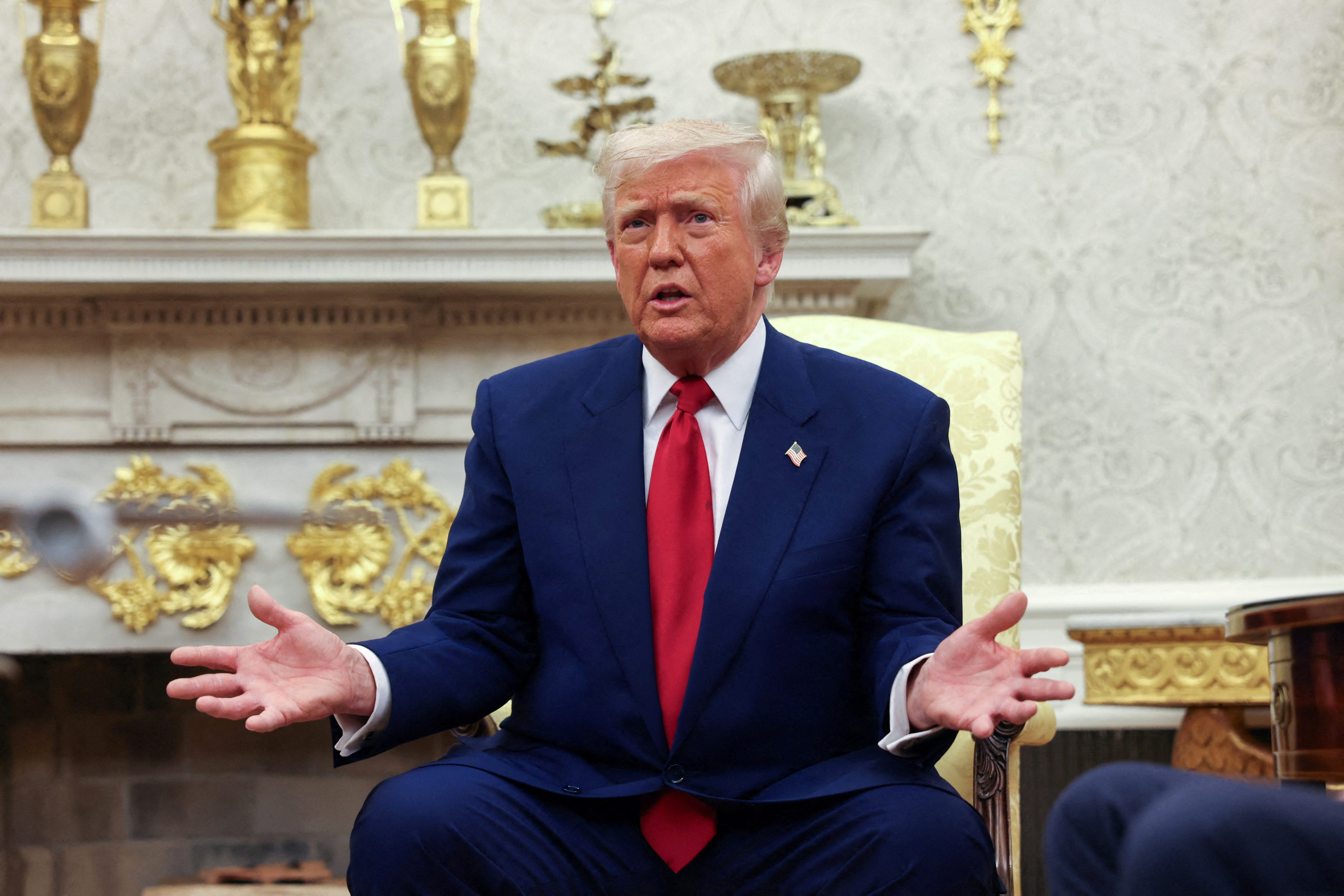 President Donald Trump in the Oval Office at the White House on April 7, 2025, when he said he's not considering pausing his sweeping tariffs that have sent the stock market spiraling but he is willing to engage in negotiations with other countries.