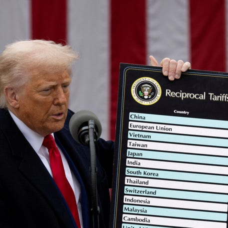 President Donald Trump delivers remarks on tariffs in the Rose Garden at the White House in Washington, D.C., April 2, 2025.