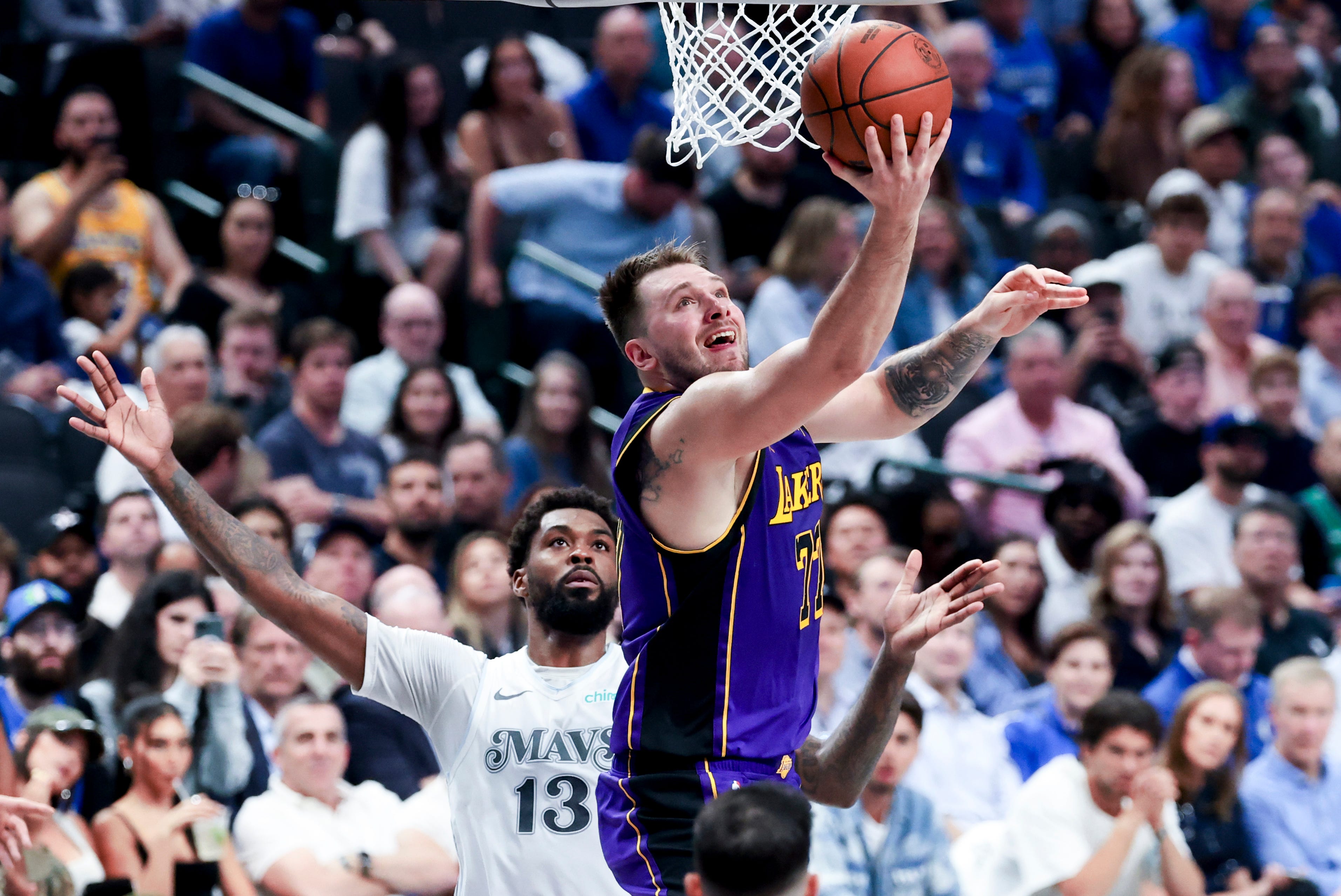Los Angeles Lakers guard Luka Doncic scored 45 points against the Dallas Mavericks.
