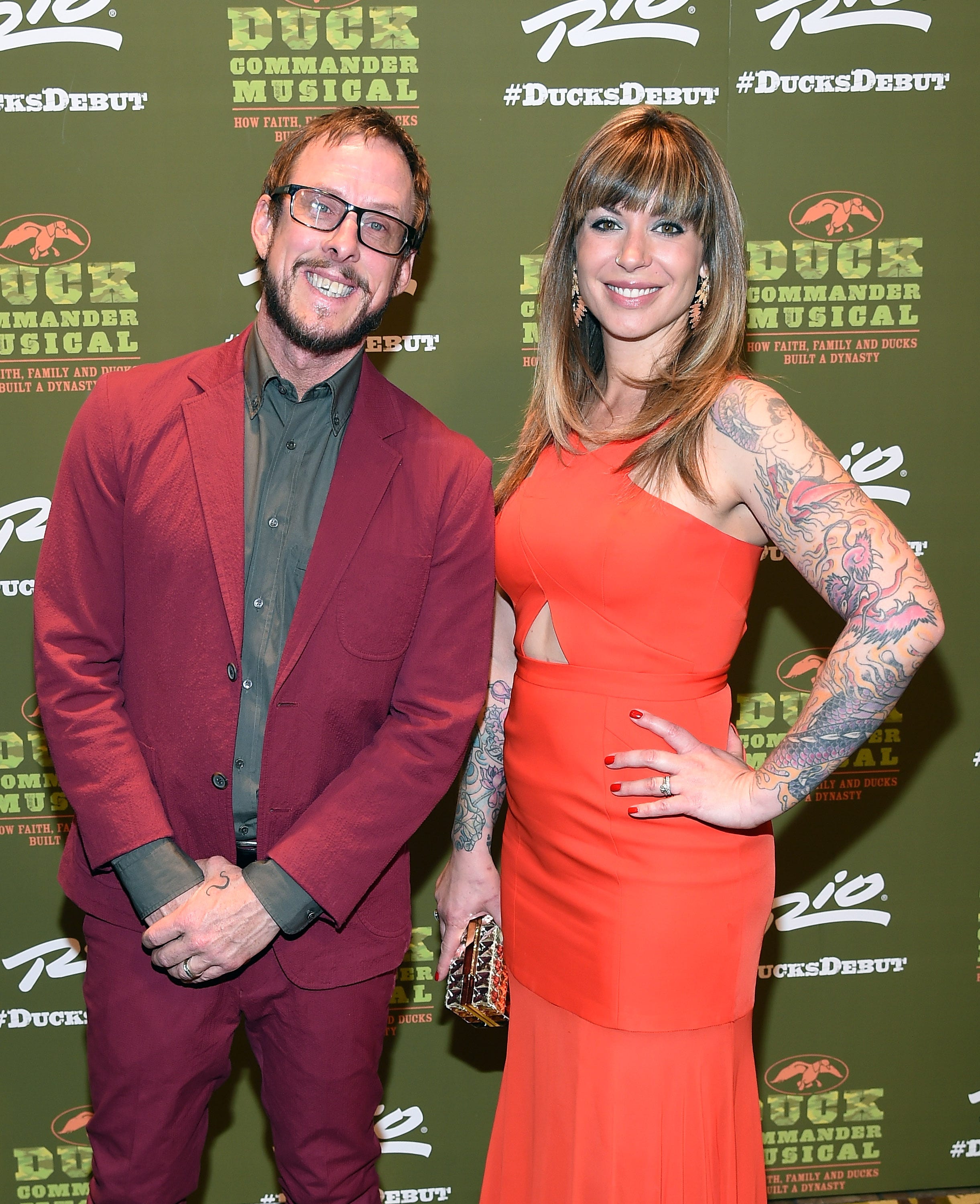 Scott Shriner, left, and Jillian Lauren attend the premiere of "Duck Commander Musical" on April 15, 2015.