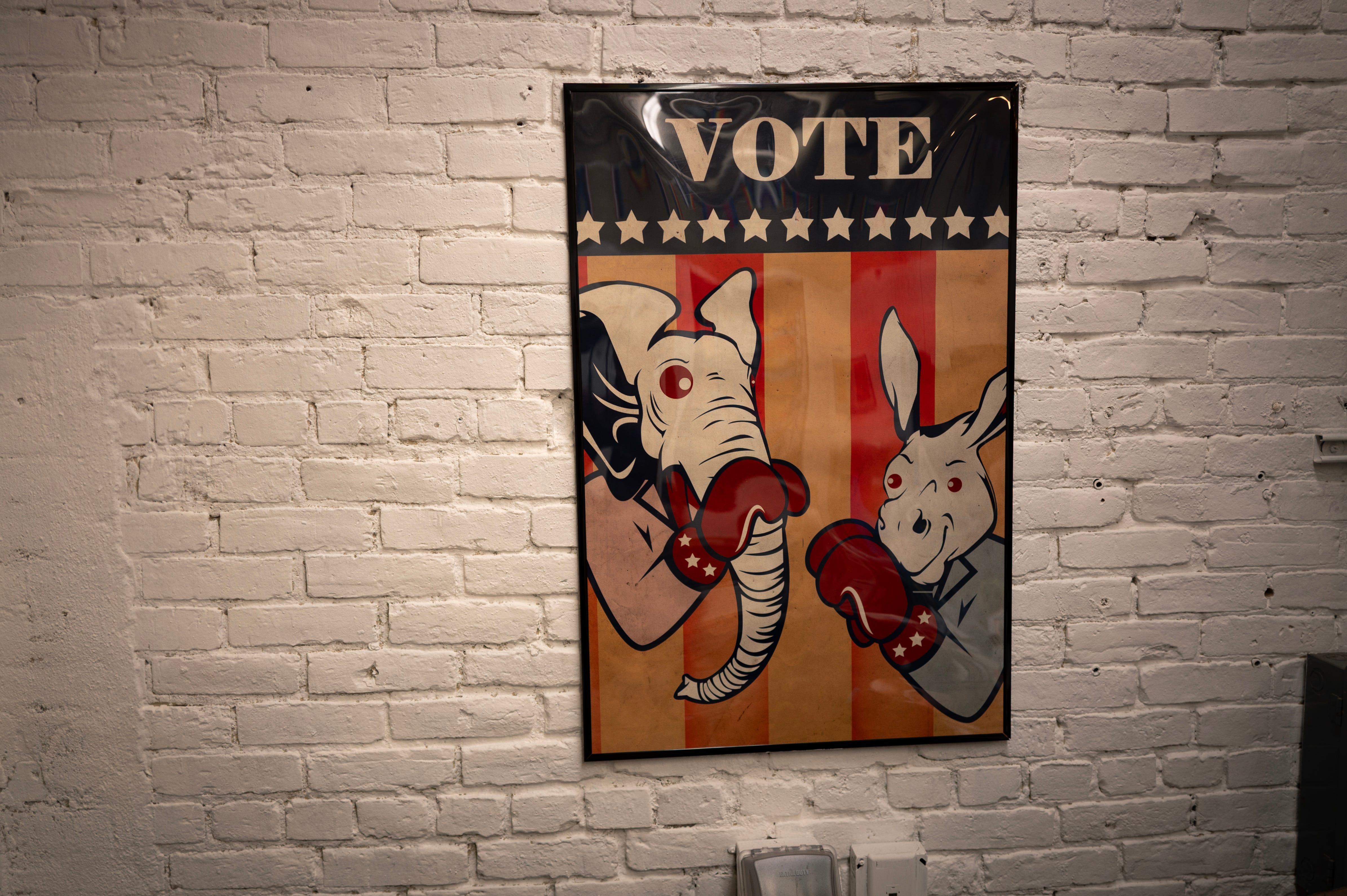 A political poster on March 23, 2025, in Racine, Wis.