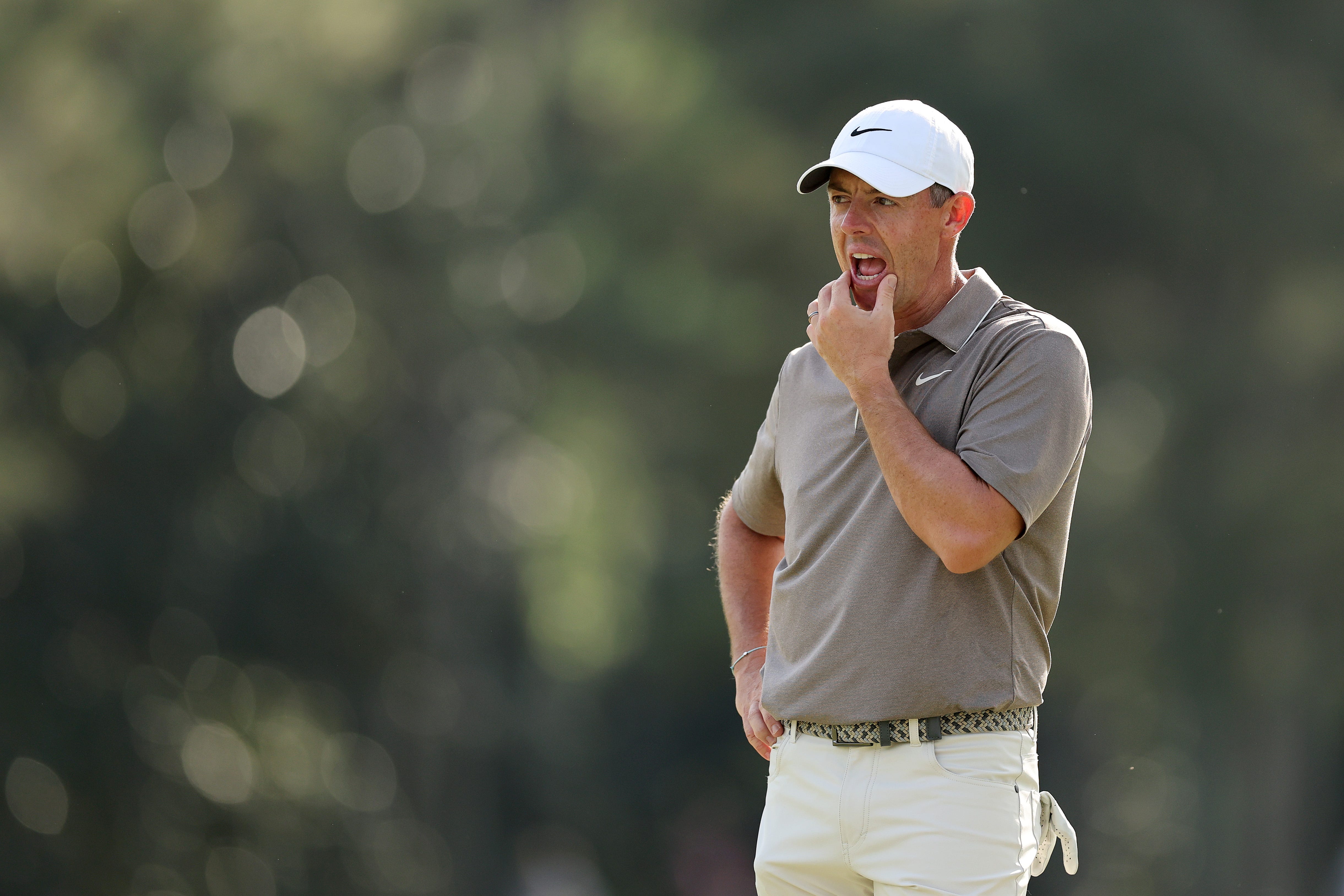 Rory McIlroy reacts on the 14th hole during the first round of the Masters.