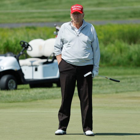 In 2023, former President Donald Trump participates in a tournament at the Trump National Golf Club in Sterling, Virginia, outside Washington, DC.