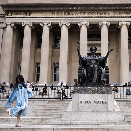 Students are seen on the campus of Columbia University on April 14, 2025, in New York City.