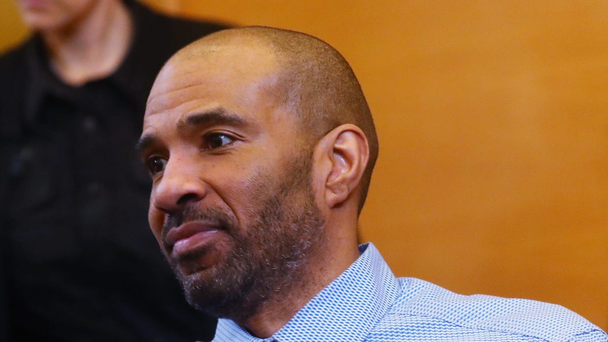 Edward Holley enters the courtroom of Judge Hyun Chin Kim after she declared a mistrial at the Orange County Courthouse in Goshen on April 16, 2025.