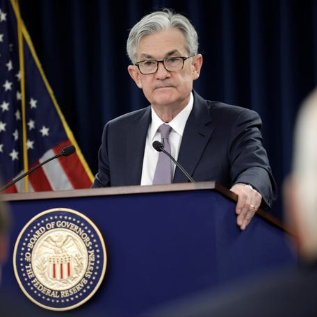 Federal Reserve Chairman Jerome Powell at a news conference following the two-day meeting of the Federal Open Market Committee (FOMC) meeting on interest rate policy in Washington, D.C.