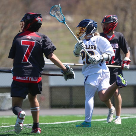 Highland's Carson Palmer shoots to score during Thursday's game versus Red Hook on April 17, 2025.