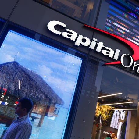 Signage is seen outside a Capital One Bank in Manhattan, New York, U.S., November 12, 2021.