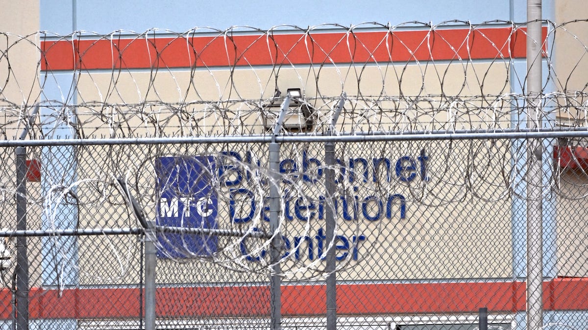 The MTC Bluebonnet Detention Center in Anson Saturday April 19, 2025. Originally built as a prison, the facility is used to temporarily house undocumented migrants.