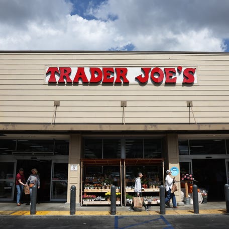 The Trader Joe's logo is displayed at a Trader Joe's store on September 16, 2024 in Glendale, California.