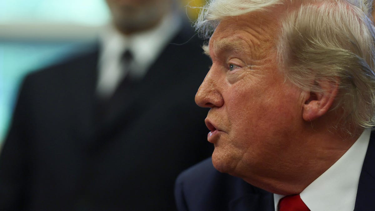 President Donald Trump speaks during an event to sign executive orders in the Oval Office at the White House in Washington, D.C., on April 23, 2025.