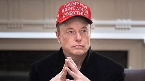 Elon Musk looks on during a Cabinet Meeting in the Cabinet Room of the White House March 24, 2025 in Washington, DC.
