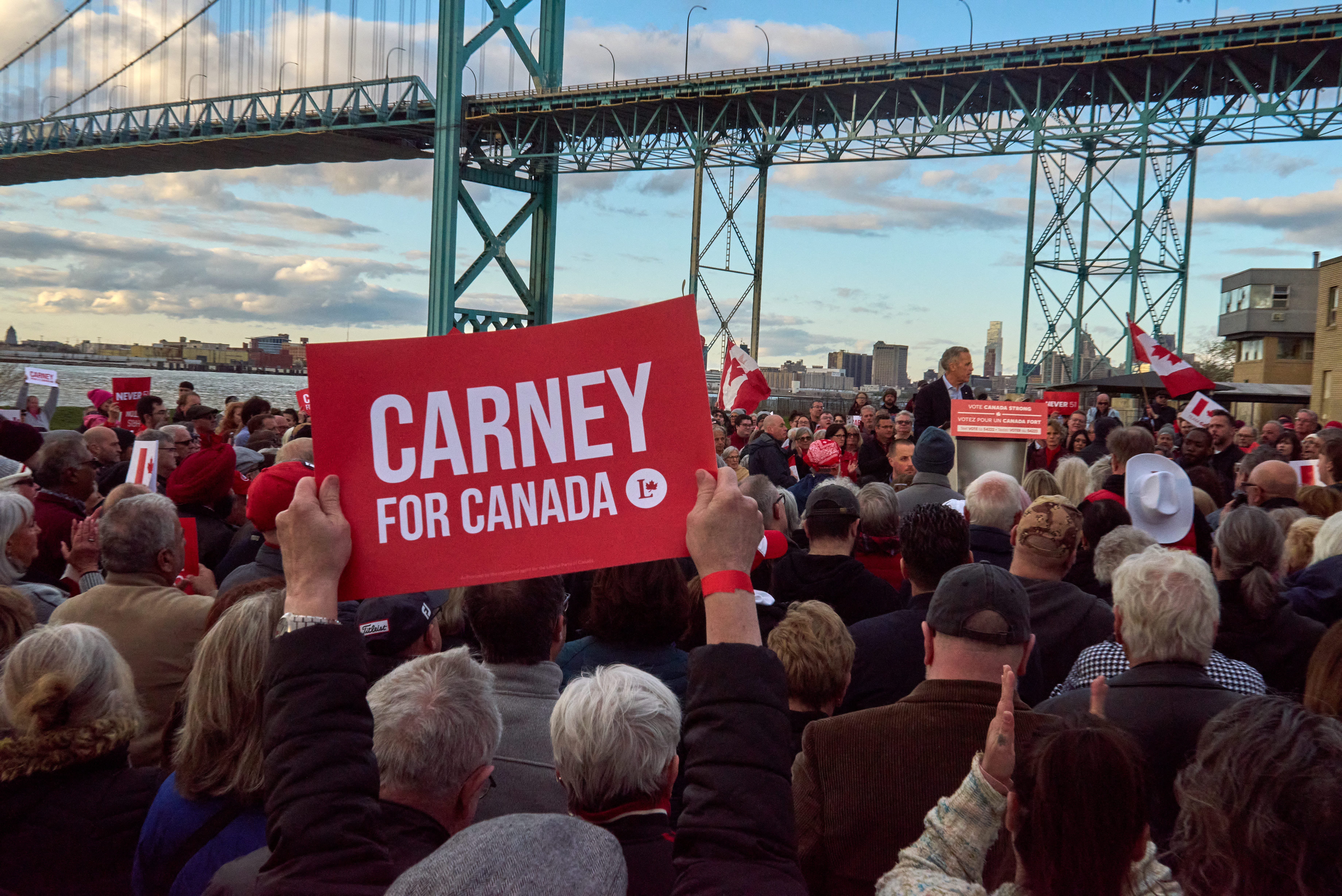Canadian Prime Minister Mark Carney holds an election rally in Windsor, Ontario on Saturday, April 26, 2025.