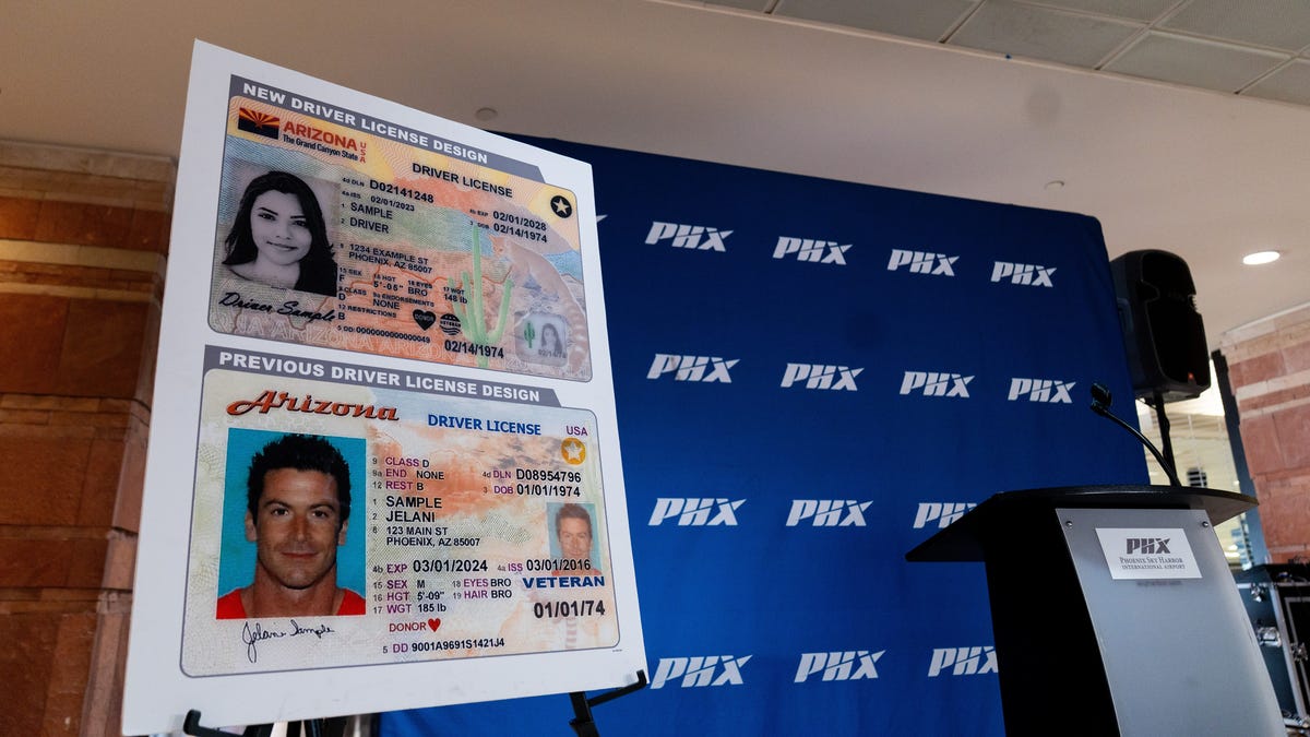 Phoenix Mayor Kate Gallego explains the upcoming deadline to get a Real ID during a news conference at Phoenix Sky Harbor International Airport on April 10, 2025.