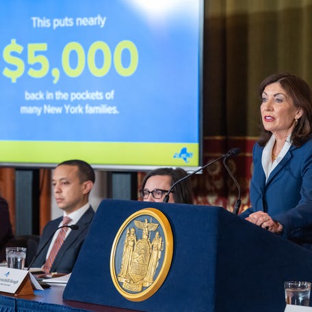 Gov. Kathy Hochul announced a deal with legislative leaders on a $254 billion budget on Monday, April 28, 2025.