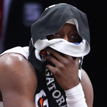 Bam Adebayo looks on from the bench during the fourth quarter of Game 4.