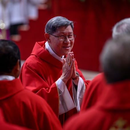 Cardinal Luis Antonio Gokim Tagle attends the fifth Novemdiales mass held for the late Pope Francis in St. Peters Basilica, on April 30, 2025 in Rome, Italy. Funeral rites for the late Pope Francis are held for nine days after his burial as he is mourned and celebrated by the faithful. During this time, the Vatican prepares for the process to elect a new Pope, known as the Conclave, which must begin within 15 to 20 days of the Pope's death.